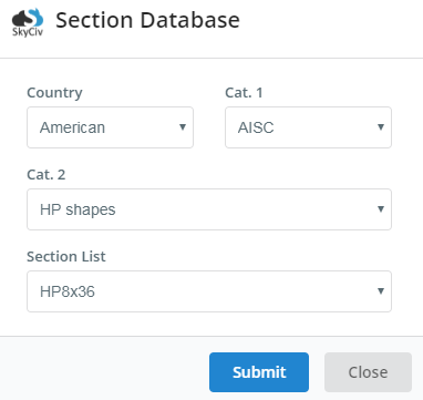 section database popup to pick a database section